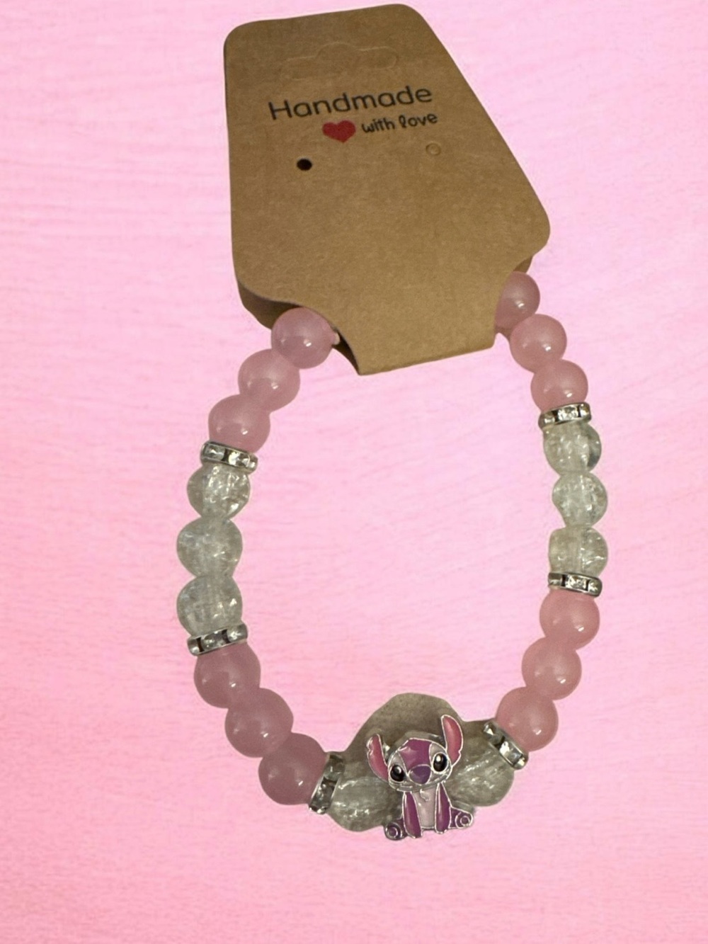 Pink Beaded Kids Bracelet with Cute Character Charm